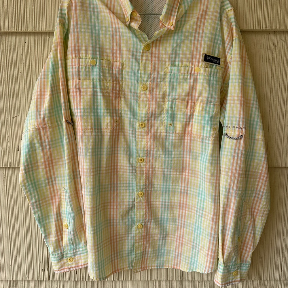 Columbia Yellow and Green Plaid Shirt